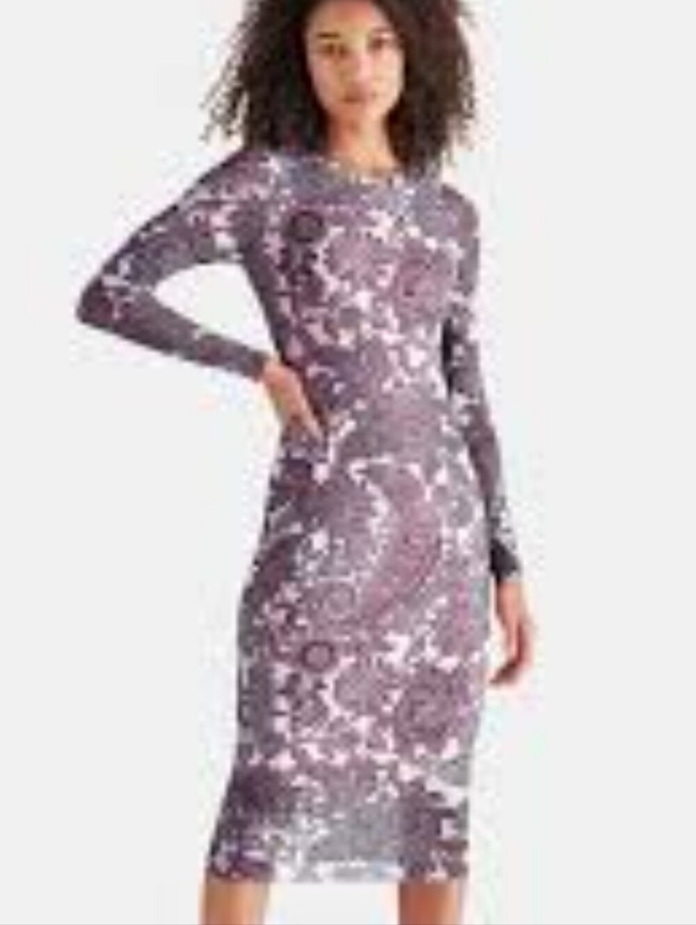 Universal Standard Paisley Mesh Bodycon Midi Dress Womens Size XS Purple Floral